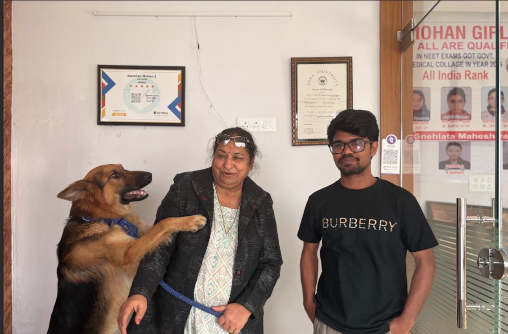Dr. Snehalata Maheshwari with colleagues and Tommy